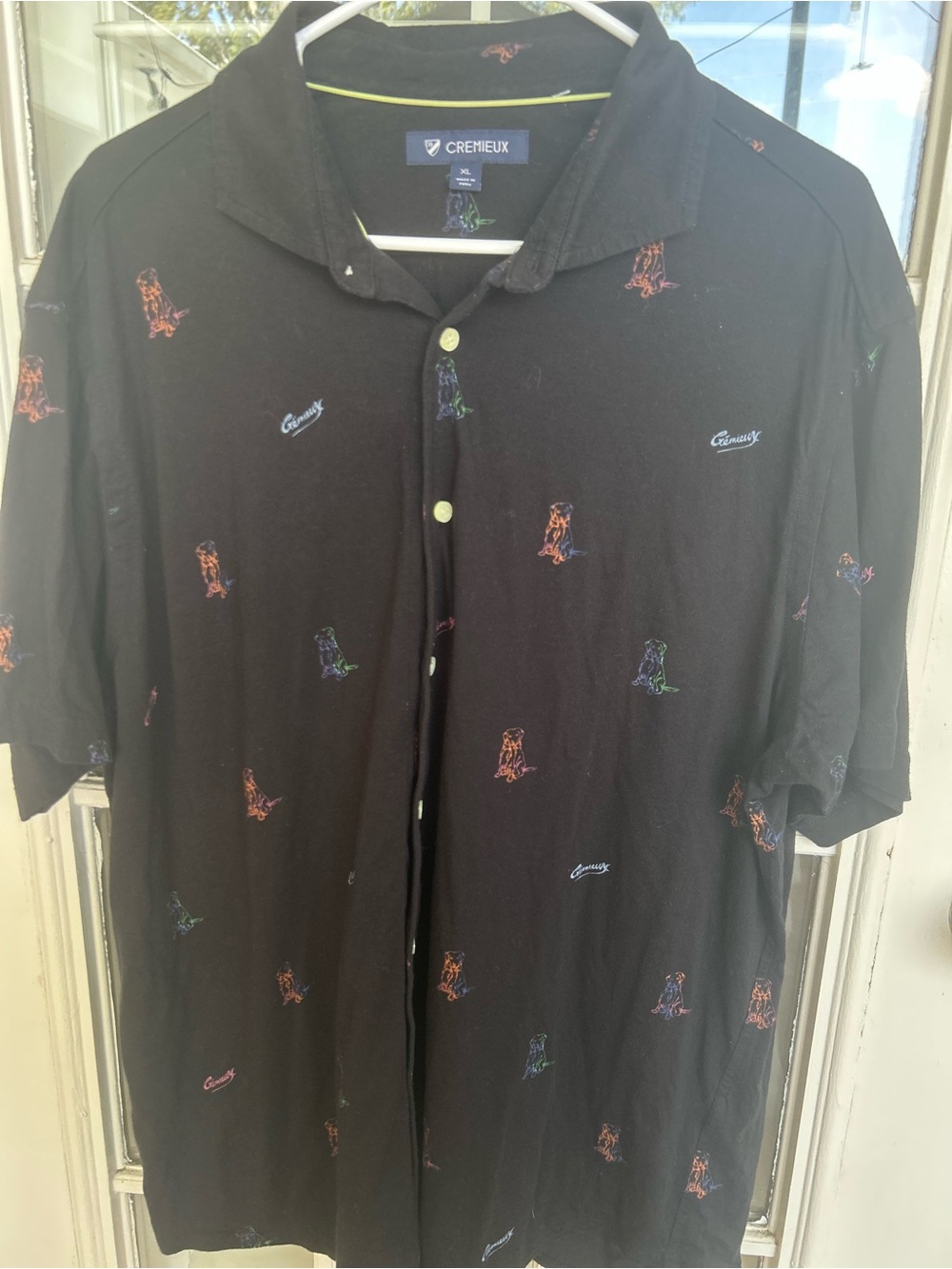 Daniel Cremieux Black Polo with Multicolor Dog Embroidery